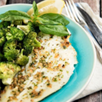 Broiled Halibut With Toasted Garlic Broccoli