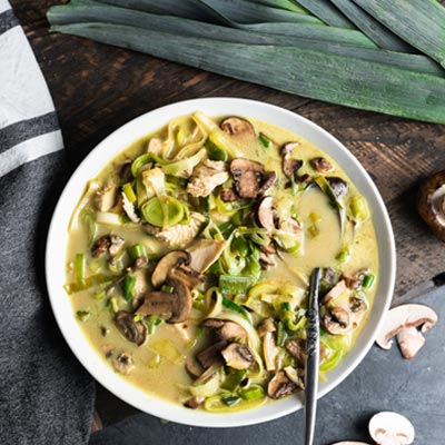 Leek Mushroom and Chicken Soup